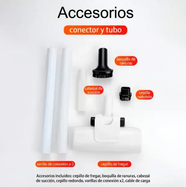 Accesorios para aspiradora: cepillos, boquillas y varillas de conexión.