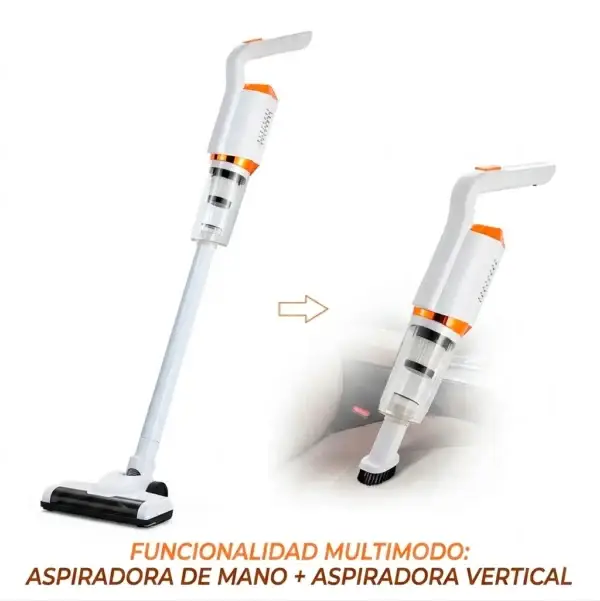 Aspiradora inalámbrica 2 en 1 blanca en modo vertical y de mano.