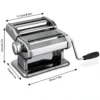 Máquina de pasta de acero inoxidable con manivela y rodillos ajustables.