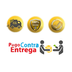 Logo con iconos de seguridad, entrega y calidad para pago contra entrega.